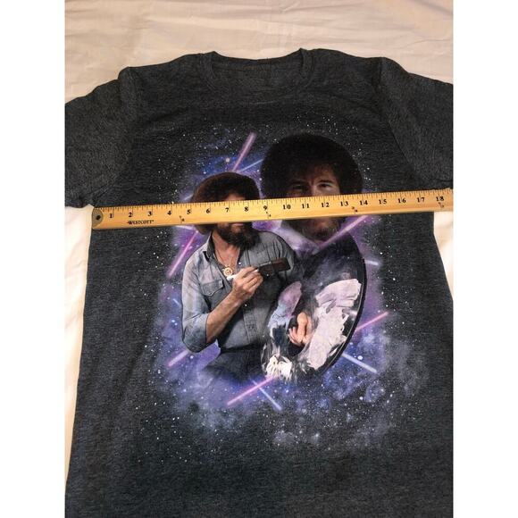 Bob Ross T Shirt Size S Dark Gray Galaxy Themed Purple Light Saber Unisex - Picture 3 of 5